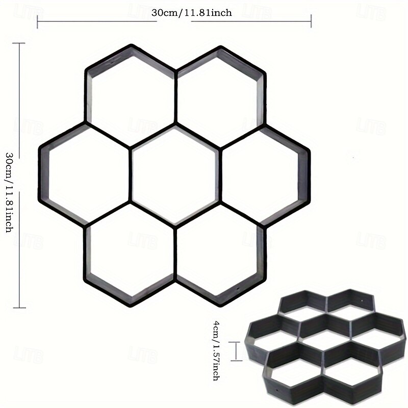 Hexagon Pavement Mold, 11.4"x11.4"x1.5" Reusable Walkway Maker, DIY Garden Concrete Path Maker for Patio Lawn Step Stone, Courtyard Ground Paving Cement Mould, Plastic Material2