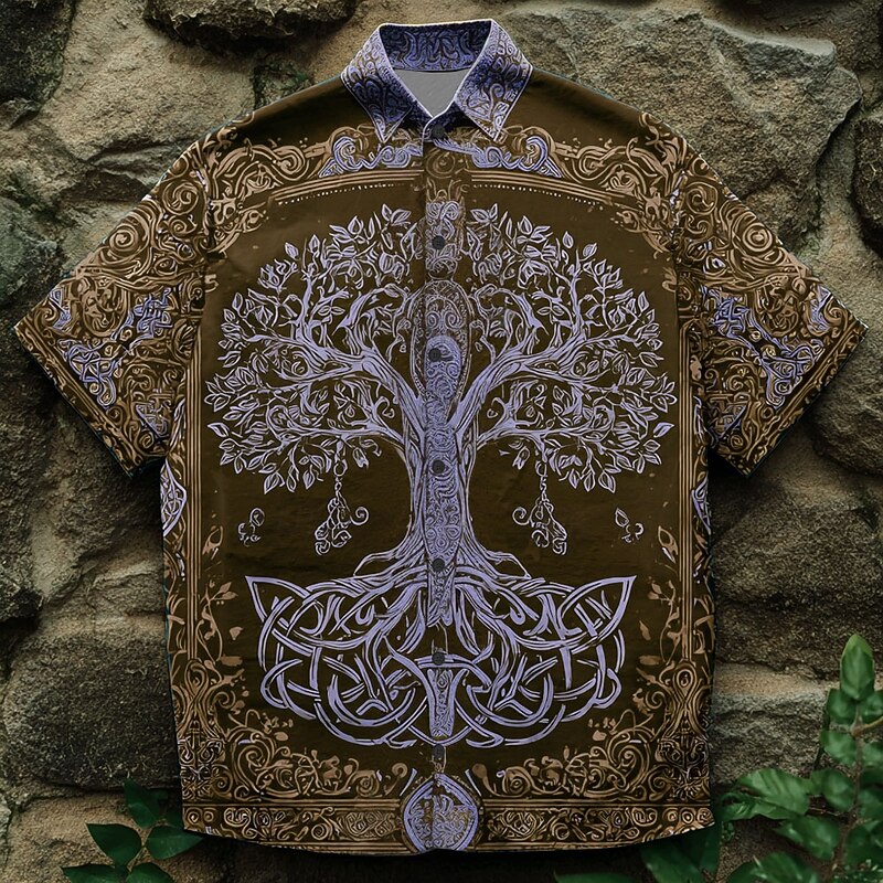 Men's Tree Of Life Shirt Summer Shirt Button Up Shirt Short Sleeve Vintage Retro Dailywear Holiday Summer Spring Turndown 3D Print Collared Shirts Front One Pocket Blue Purple Khaki4