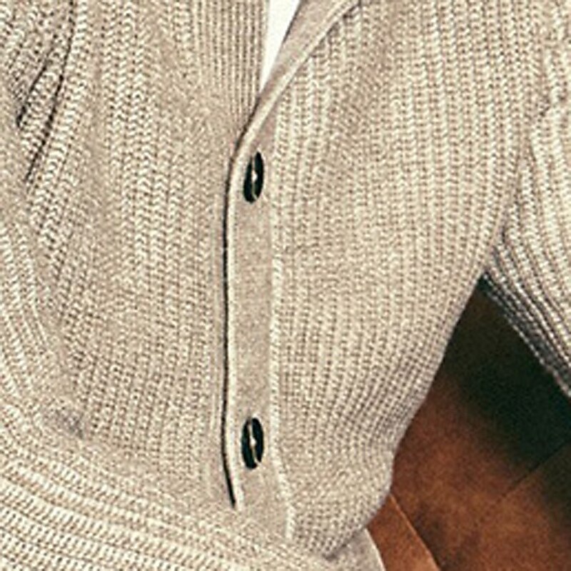 Men's Sweater Cardigan Sweater Ribbed Knit Regular Tops Knitted Plain High Neck Vacation Fashion Casual Daily Wear Clothing Apparel Spring &  Fall khaki S M L3