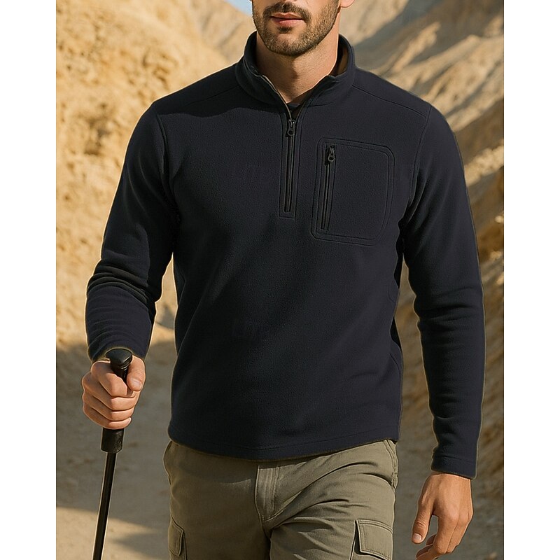 Men's Combat Shirt Fleece Sweatshirt Quarter Zip Sweatshirt Winter Outdoor Thermal Warm Top Hunting Fishing Climbing Black Army Green4