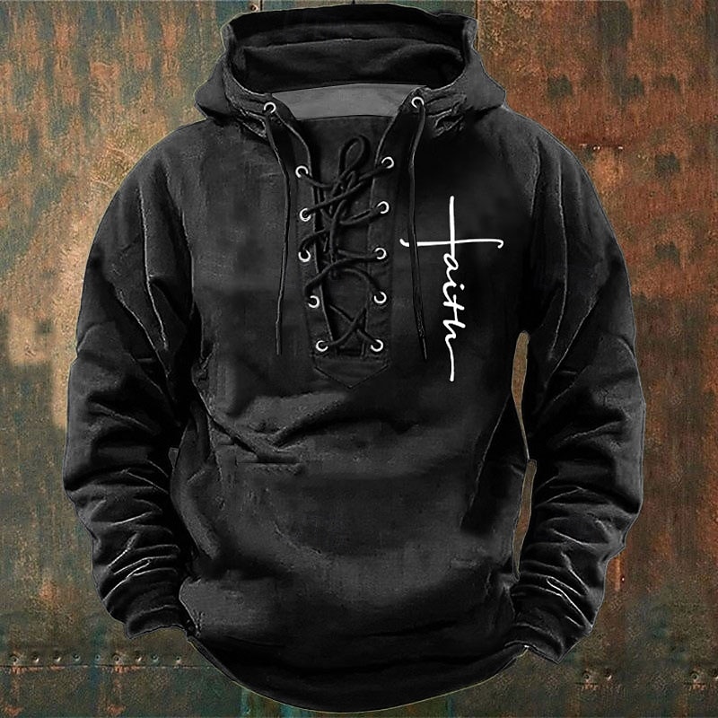 Men's Cross Hoodie Sweatshirt Fashion Cool Hooded Outdoor Gift Travel Black Blue Drawstring Fall Winter Designer4