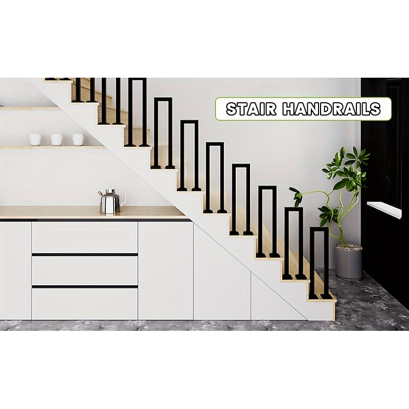 Multiple Sizes Available Non-Slip Powder-Coated Steel Vintage Black U-Shaped Stair Handrail for Indoor/Outdoor Use4