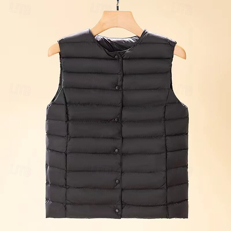 Women's Vest Warm Comfortable Buttons Casual Plain Vacation Weekend Single Breasted Regular Crewneck Regular Fit Sleeveless Outerwear Black White Sky Blue Fall Winter3