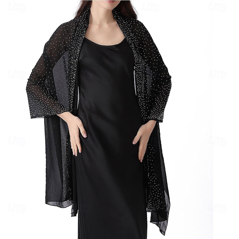Women Shawls and Wraps for Evening Dresses Sparkly Rhinestone Sheer Chiffon Scarf Shawls Formal Dress Cover2