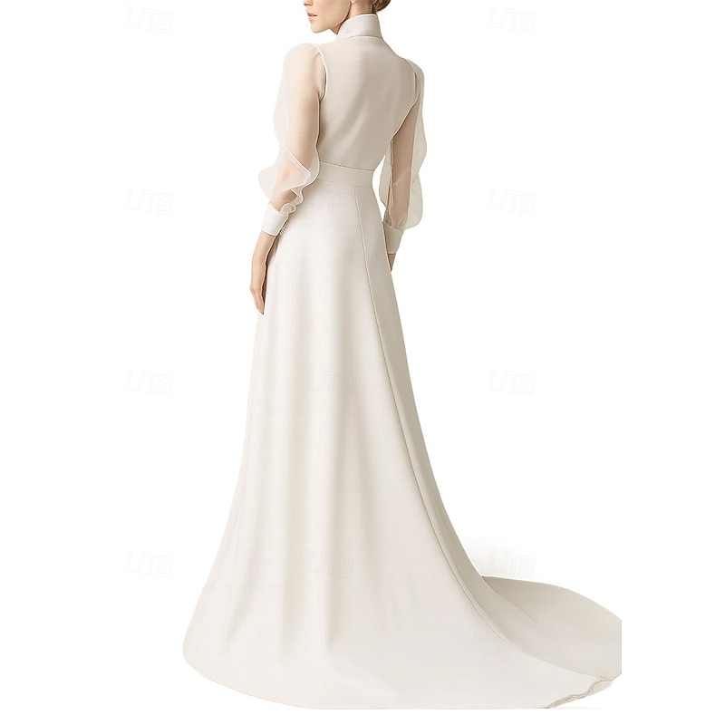 Mermaid / Trumpet Evening Gown Elegant Dress Formal Wedding Court Train Long Sleeve Shirt Collar Belt / Sash Organza with Bow(s)2