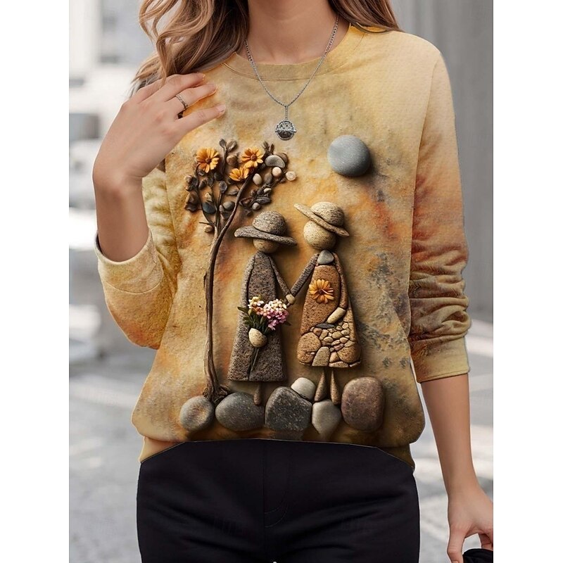Women's Pullover 3D Print Sweatshirts Graphic Vintage Classic Casual Long Sleeve Crew Neck Regular Tops Home Work Street Print Yellow