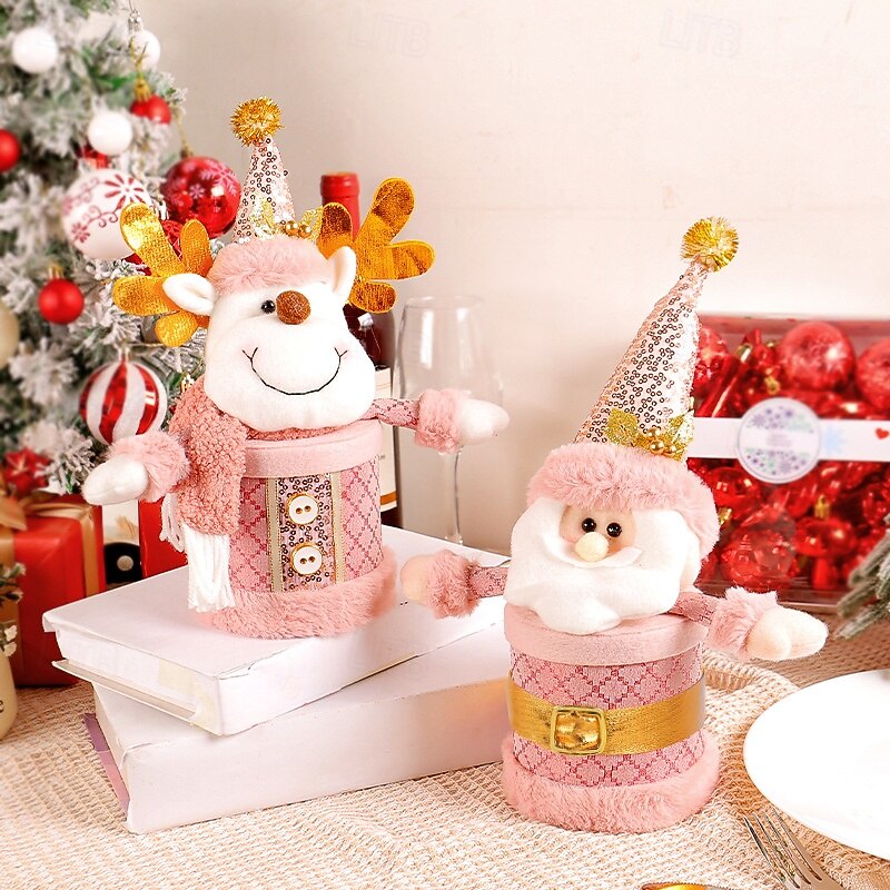 Christmas Candy Jar Pink Apple Box Gift Christmas Eve Snowman Reindeer Peace Fruit Packaging Festive Holiday Decoration Perfect Seasonal Christmas Party Present3