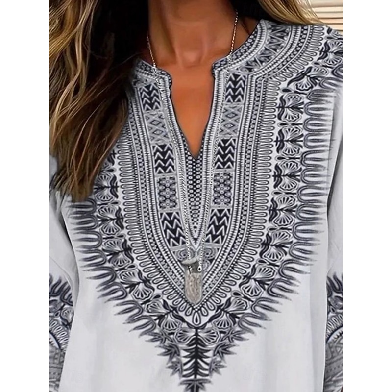 Women's Shirt Floral Daily Retro Vintage Long Sleeve V Neck Regular Tops Daily Holiday Print Blue Summer Spring Fall2