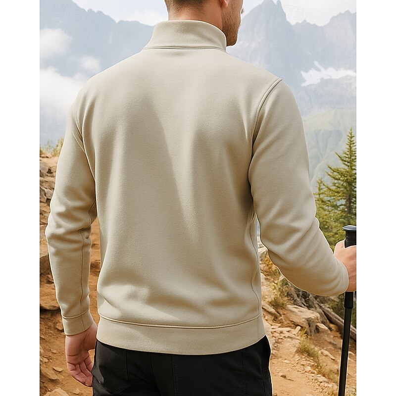 Men's Sports Top Hiking top Quarter Zip Shirt Long Sleeve Stand Collar Top Outdoor Breathable Polyester Black Beige Grey Tennis Golf Running2