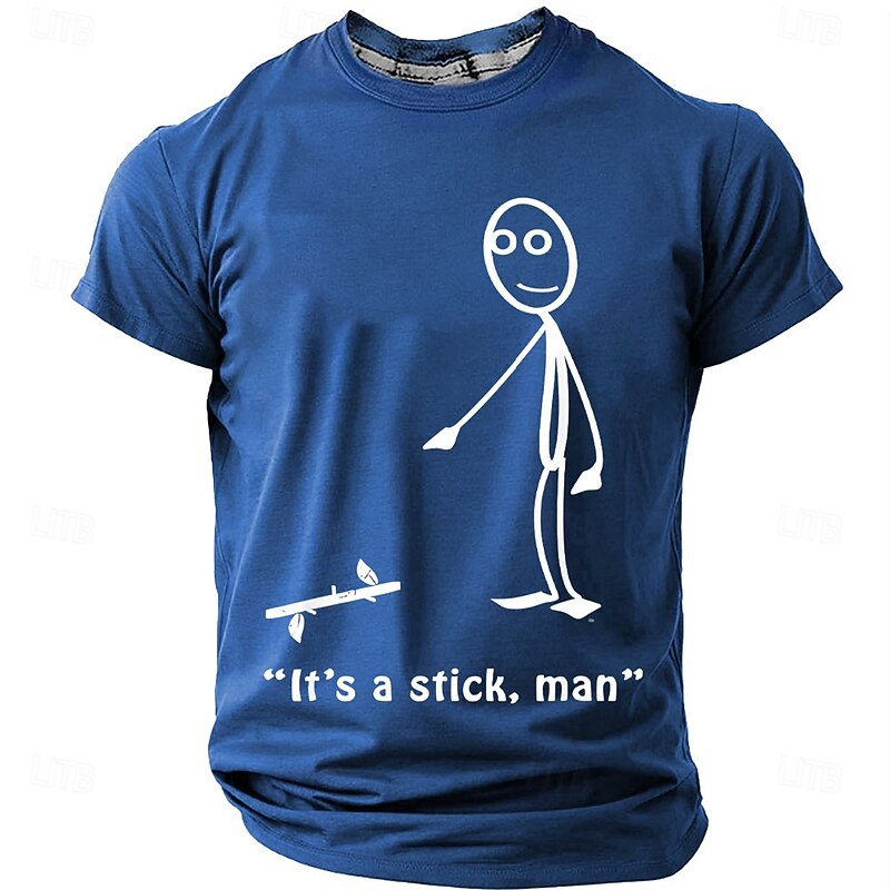 Mens T-Shirt Funny Pun Graphic 'It's a stick, man' Stick Figure Short Sleeve4
