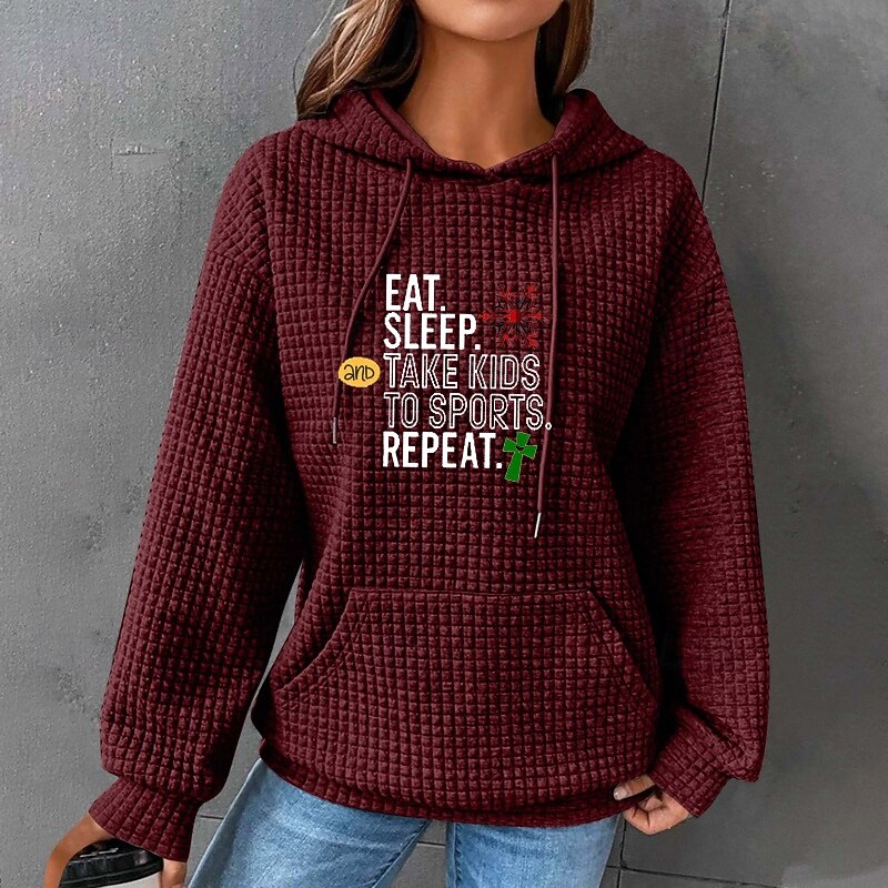 Women's Pullover Hoodie Sweatshirt Letter Streetwear Casual Long Sleeve Hooded Regular Tops Street Holiday Going out Pocket Print Pink Wine Dark Pink Dark Green Light Grey Fall Winter2