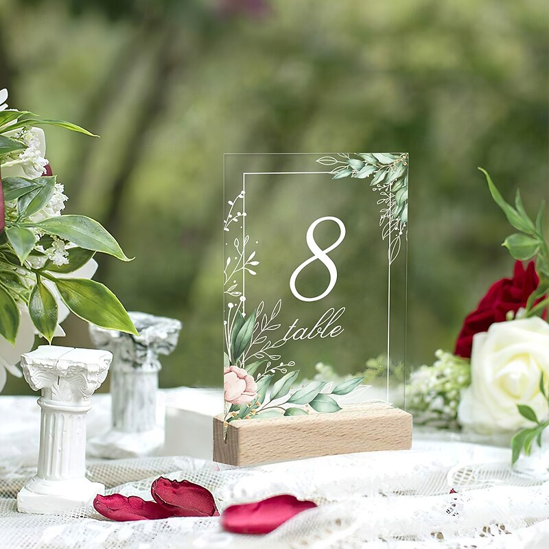 Transparent PVC Writable Table Number Signs, Reusable Clear Desk Decoration Cards for Messages, Table Tips, Weddings, Parties, Valentine’s Day, and Holiday Celebrations
