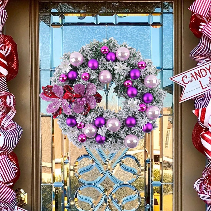 Christmas Wreath Door Hanging Decoration Festive Holiday Red Berries and Colorful Balls Wreath Perfect for Hotel Mall Window Display Seasonal Christmas Garland Ornament2