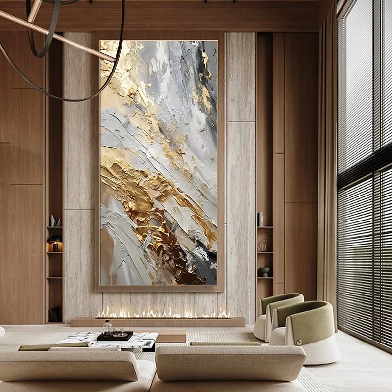 Gold Abstract Paitning on Canvas Textured Wall Art Gold Foil Painting Boho Wall Decor Bright painting Large Modern Art Living Room Art3