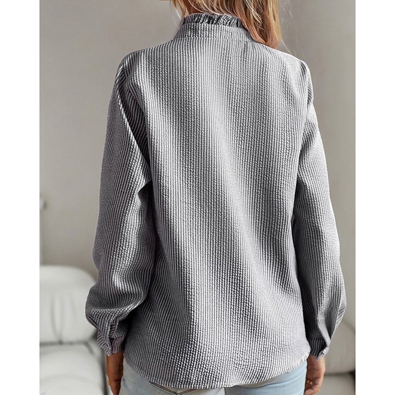 Women's Shirt Blouse Plain Modern Casual Long Sleeve Asymmetrical Regular Tops Daily Holiday Going out Ruffle Buttons Black White Pink Light Blue Fall3