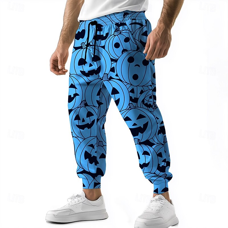 Halloween Men's Pumpkin Halloween Costumes Sweatpants Joggers Trousers Mid Waist Drawstring Elastic Waist Dark Gothic Style Holiday Streetwear Athletic Sweatpants with Pockets Spring Fall 3D Print2