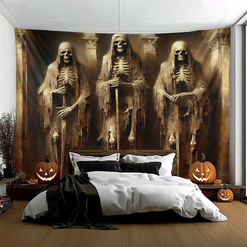 Halloween Tapestry Banners Wall Hangings Skeleton 3D Dark Punk Gothic Style Party Dorm Shooting Backgrounds Home Decor3