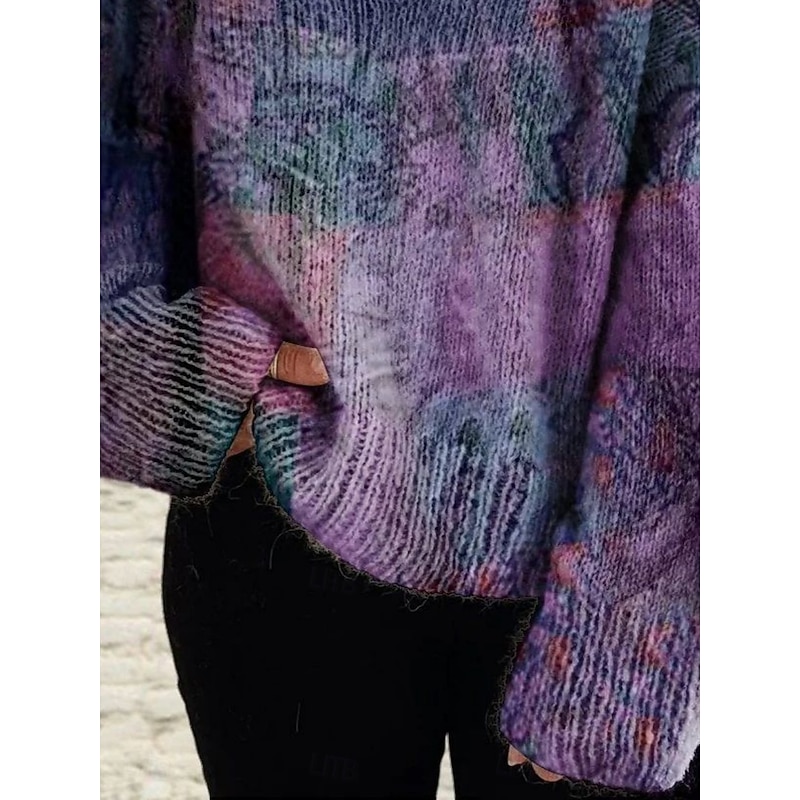 Women's Blouse Color Block Stylish Modern Long Sleeve V Neck Long Tops Daily Holiday Print Purple Spring Fall Winter2