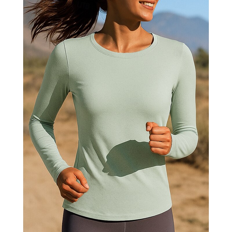 Women's Running Top Running Shirt Hollow Out Long Sleeve Tee Tshirt Solid Colored Quick Dry Lightweight Breathable Tennis Golf Running Sportswear Activewear Light Green2