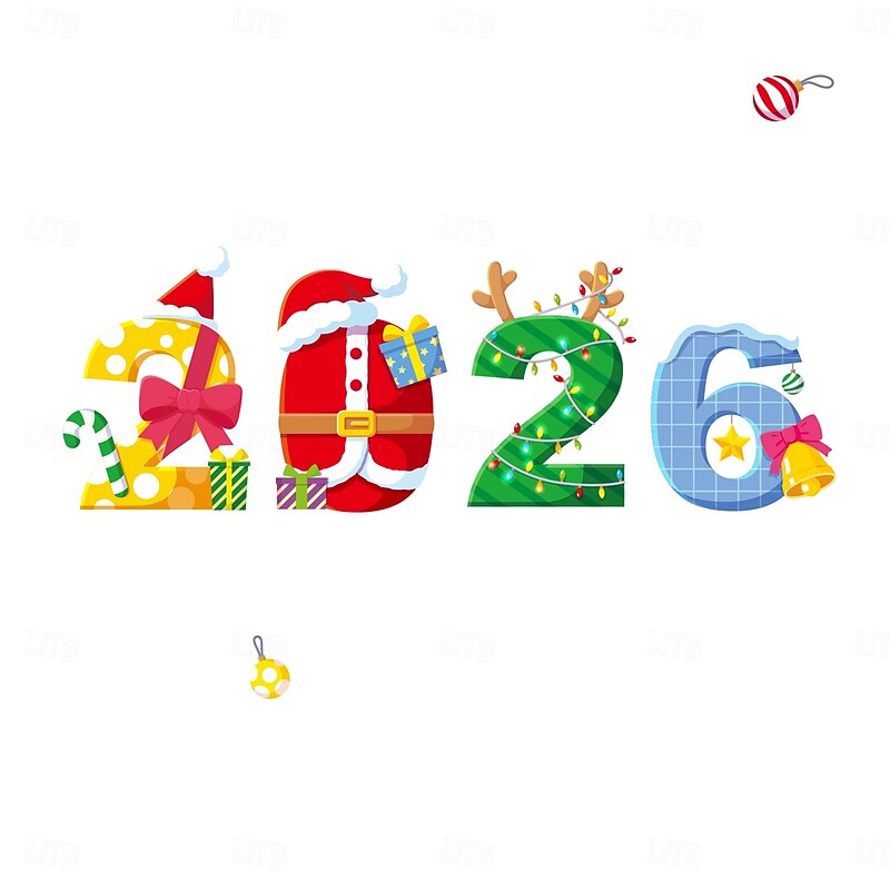 5 Sheets 2026 Christmas Window Cling Wall Sticker Decals Decorations, Colorful Creative Candy Canes & Bells, Merry Christmas, Static Cling, Holiday Home & Store Decor2