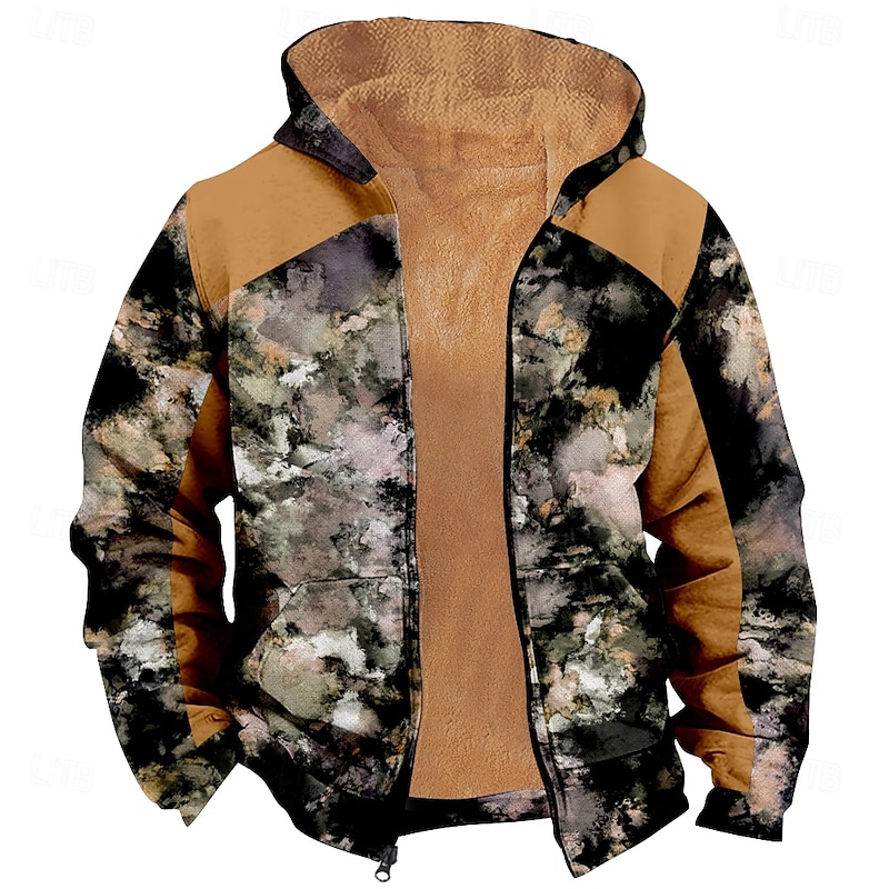 Men's Camo Camouflage Fleece Hoodie Jacket Classic Military Crew Neck Outdoor Camping Blue Green Zip Up Fall Winter Designer