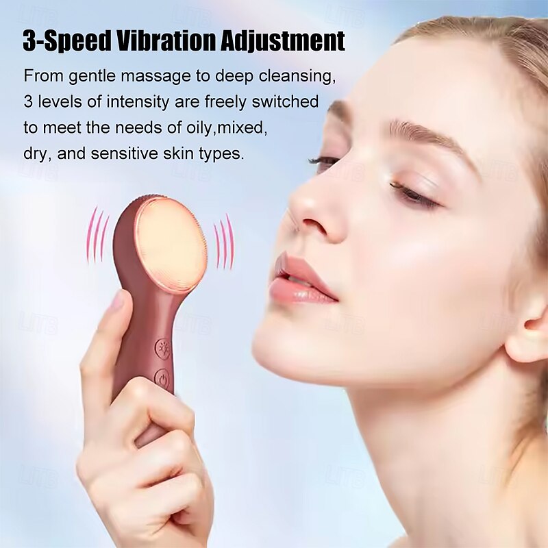 3-in-1 Silicone Facial Cleansing Brush Phototherapy  Heat Therapy  Sonic Vibrating Deep Pore Cleansing3