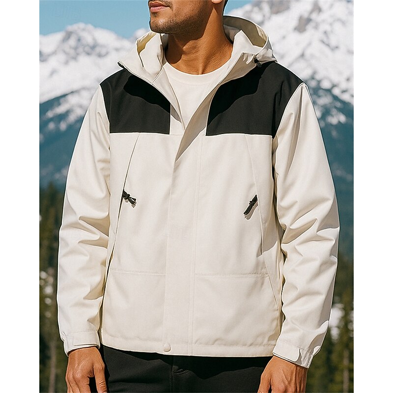 Men's Softshell Jacket Hiking Jacket Hardshell Jacket Outdoor Waterproof Windproof Hiking Outfits Hiking Clothes Spring Autumn / Fall Jacket Hunting Climbing Running Patchwork Black Ivory Army Green3