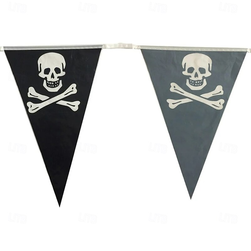 Halloween Pirate Banner Skull Pirate Flag Pirate Decorations Pirate Ship Pennant Bunting Decor for Wedding Celebration Decor Outdoor Party Supplies 5M3