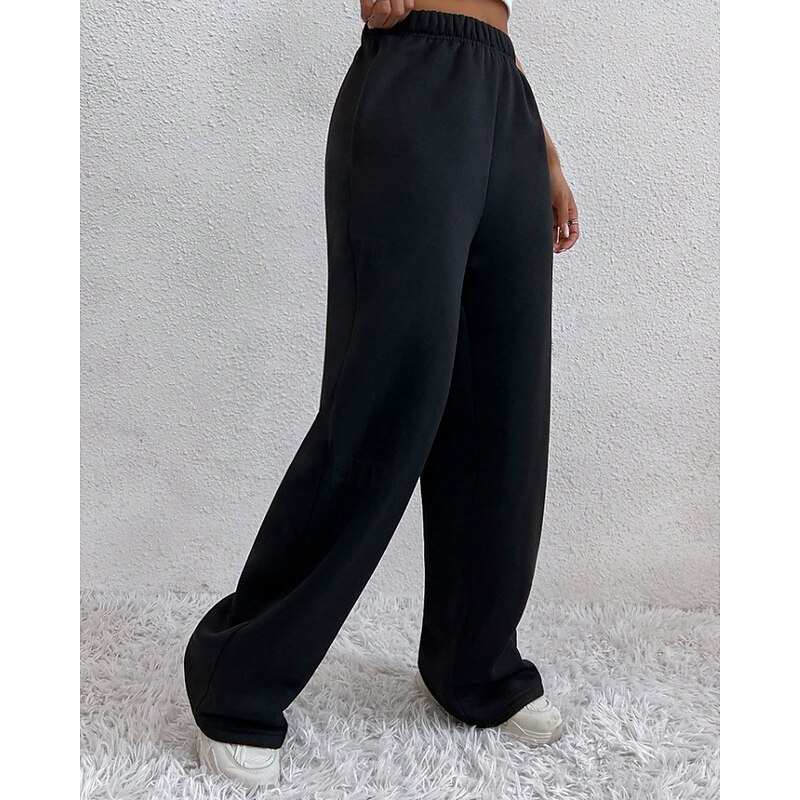 Women's Wide Leg Slacks Streetwear Casual Full Length Natural Plain Pocket Elastic Waist Comfortable Vacation Daily Going out Grey Black Winter Regular Fit3
