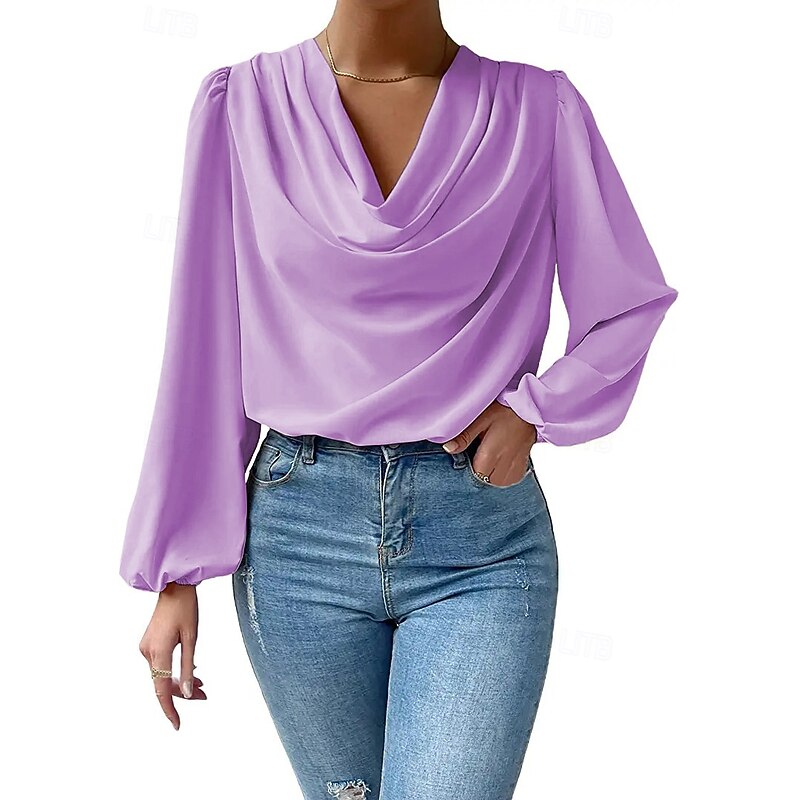 Women's Blouse Solid Color Elegant Vintage Stylish Long Sleeve Cowl Neck Regular Tops Daily White Pink Blue Purple Beige Spring Fall Winter4