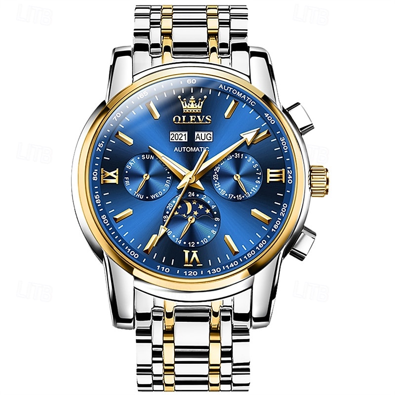 The New Olevs Men'S Business Watch With Luminous Moon Phase Calendar 24-Hour Multi-Functional Fully Automatic Mechanical Watch Casual Fashion Waterproof Men'S Sports Wristwatch4