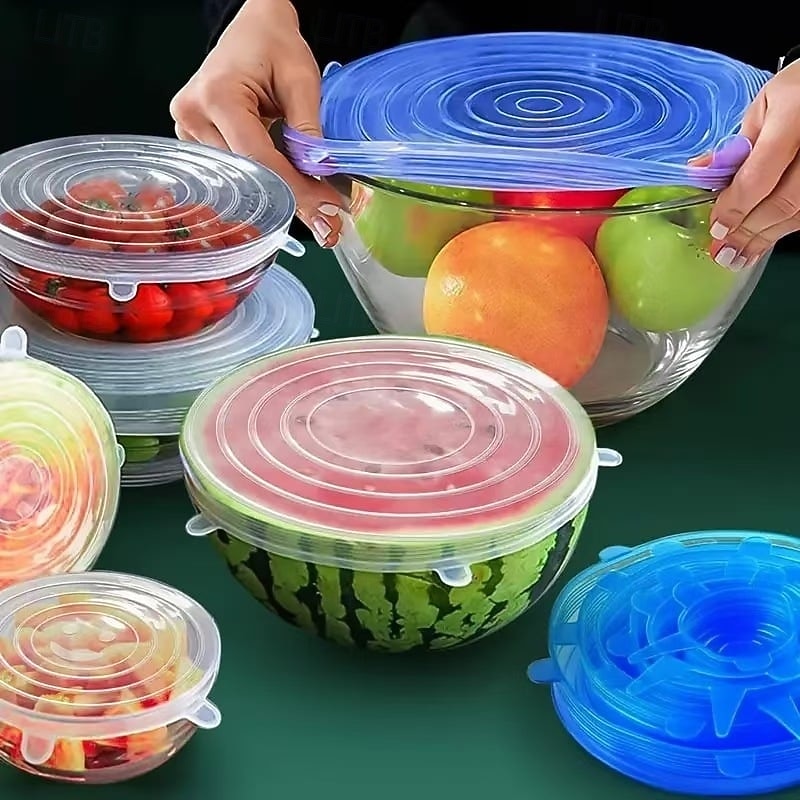 12pcs Silicone Cover Stretch Lids, Reusable Airtight Food Wrap Covers,Silicone Fresh-Keeping Lids for Bowls, Cups, Containers, Food Storage