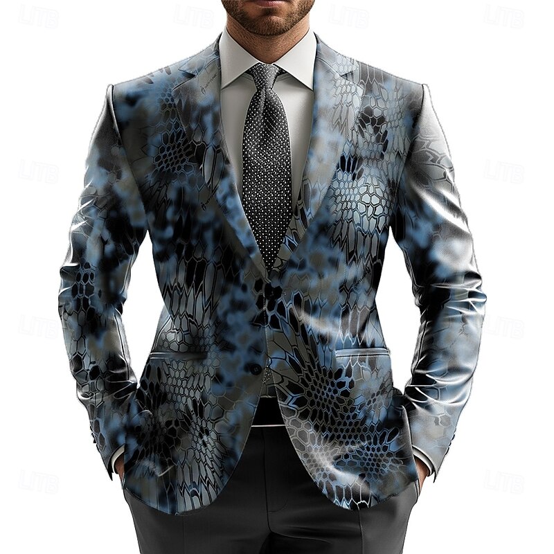 Men's Blazer Jacket Formal Stylish Casual Daily All Seasons 100% Polyester Weaving Graphic 3D Print Buttons Comfortable Single Breasted Blazer Light Green Blue Green