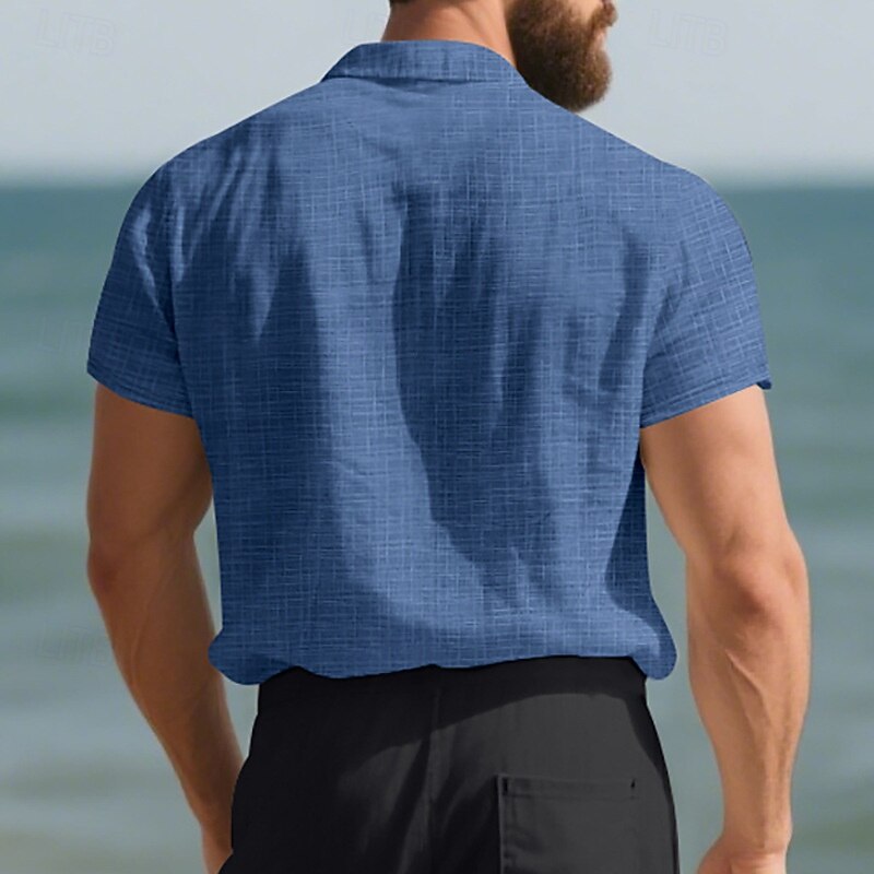 Men's Shirt Summer Shirt Casual Shirt Beach Shirt Button Up Shirt Black White Navy Blue Apricot Gray Short Sleeve Plain Lapel Vacation Hawaiian Pocket Clothing Apparel Polyester Fashion Casual4