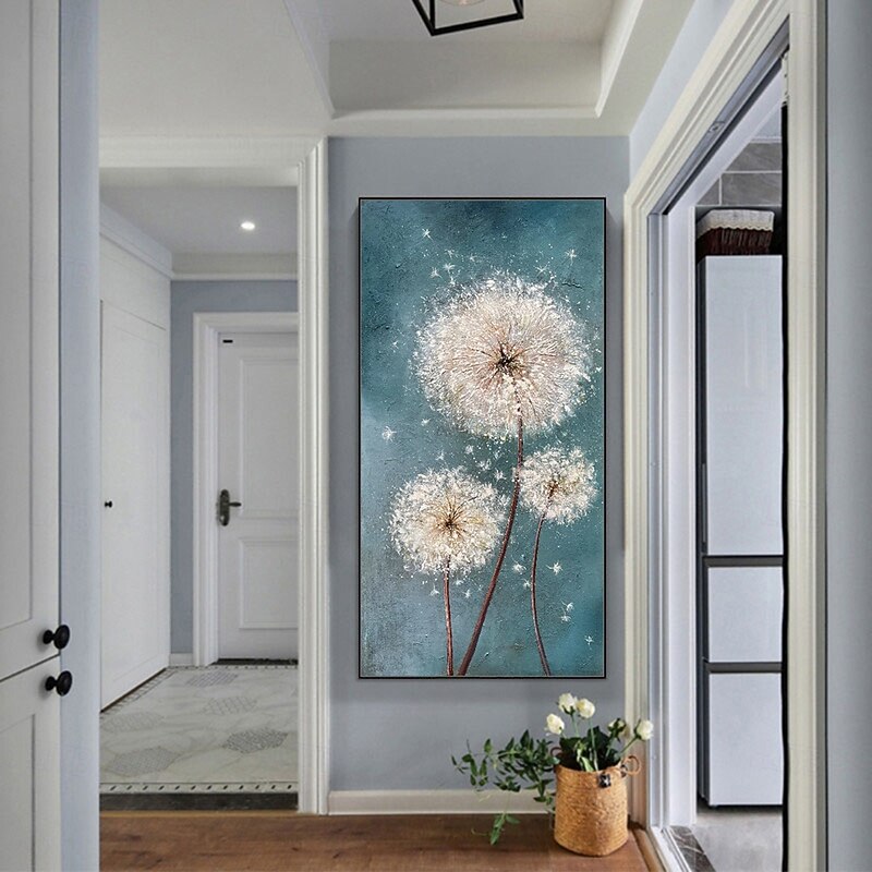 Mintura Handmade Textured Flower Oil Paintings On Canvas Wall Art Decoration Modern Abstract Dandelion Picture For Home Decor Rolled Frameless Unstretched Painting2