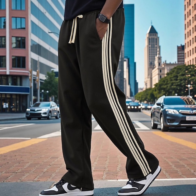 Men's Sweatpants Wide Leg Sweatpants Trousers Baggy Pants Open Bottom Sweatpants Drawstring Side Stripe Elastic Waist Plain Moisture Wicking Breathable Full Length Outdoor Sports Outdoor Casual
