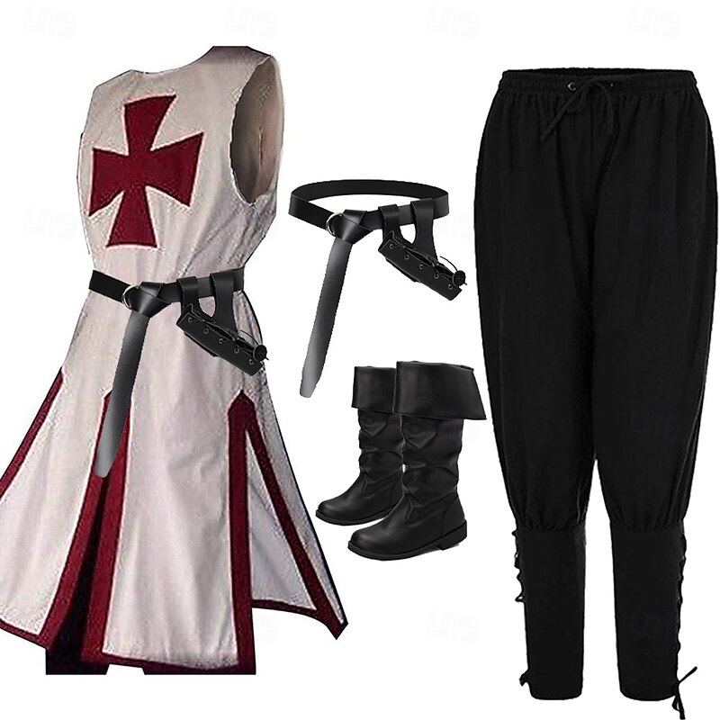 Retro Vintage Medieval 17th Century Pants Boots Waist Belt Knight Ritter Viking Crusader Fancy Dress Men's Viking Fantasy Masquerade Party / Evening Adults' Leotard / Onesie Pants Belt