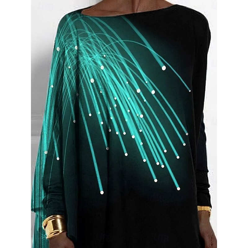 Women's T shirt Long Sleeve Graphic Striped Abstract Vintage Stylish Classic Long Sleeve Crew Neck Regular Tops Daily Weekend Print Asymmetrical Purple Green Spring Fall Prefall2