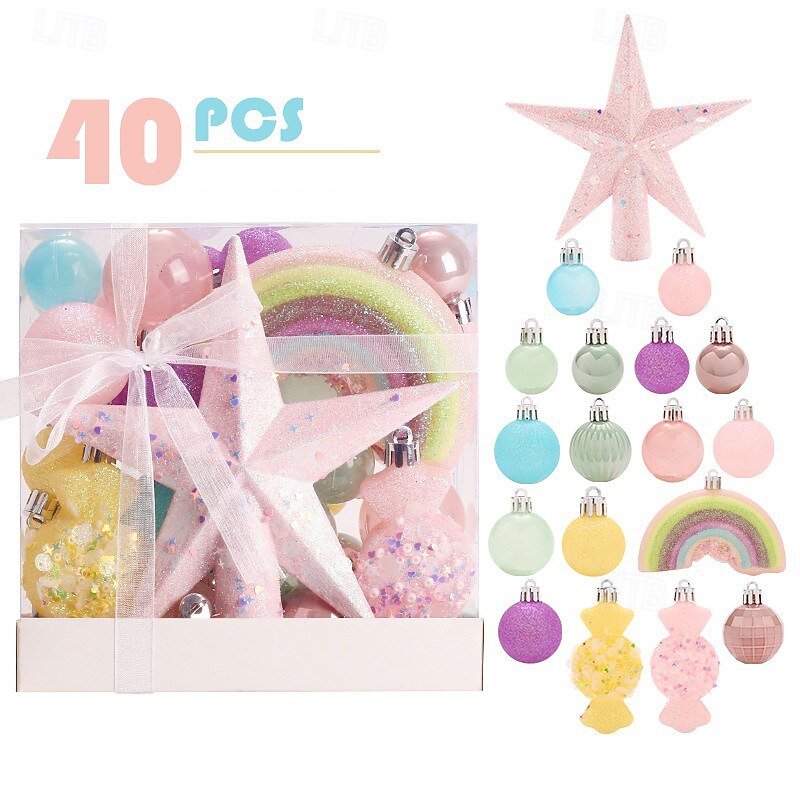 40 pcs Christmas Tree Balls Baubles Ornaments, 6 cm/2.36 inch Xmas Decoration, Macaron Color Painted Hanging Set, Premium Holiday Tree Decor for Home Party Celebration