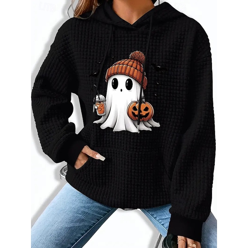 Halloween Women's Hoodies Ghost Graphic Pumpkin Casual Long Sleeve Hooded Regular Tops Street Dailywear Pocket Print Black Pink Blue Gray Fall Winter3