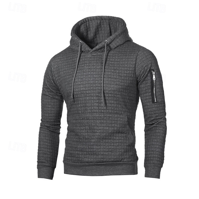 Men's Hoodie Waffle Hoodies Tactical Hoodie Black White Light Grey Dark Gray Hooded Plain Zipper Textured Sports & Outdoor Casual Daily Streetwear Cool Sportswear Spring &  Fall Clothing Apparel3