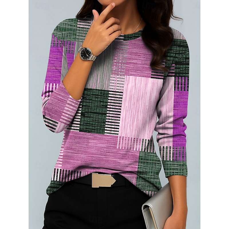 Women's Hoodies Graphic Geometric Color Block Vintage Fashion Casual Long Sleeve Crew Neck Round Neck Regular Tops Casual Print Blue Purple Green Khaki Fall Winter3