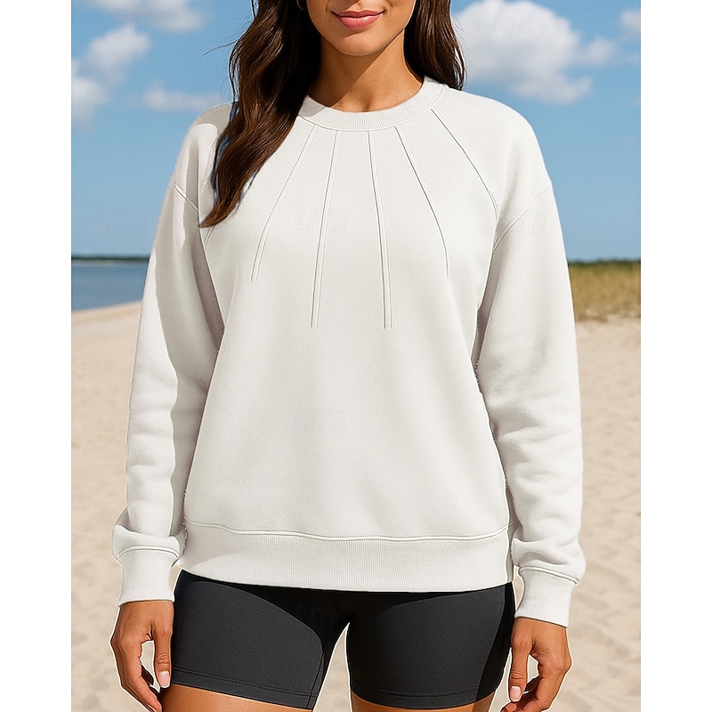 Women's Pullover Sweatshirt Casual Tops Long Sleeve Top Casual Athleisure Fall Solid Colored Breathable Outdoor Travel Sports Sportswear Activewear Black White Blue4