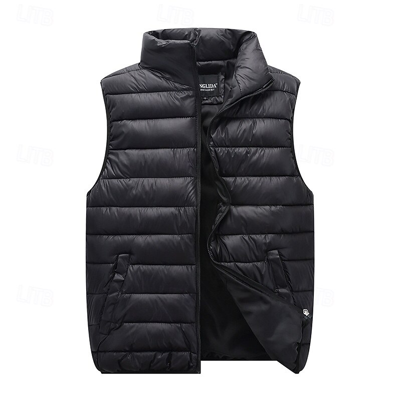 Men's Puffer Vest Vest Gilet Vacation Daily Date Fashion Casual Fall & Winter Pocket Polyester Warm Comfortable Solid Color Zipper Stand Collar Regular Fit Black Red Orange Dark Blue Vest4