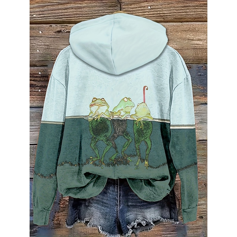 Women's Pullover Hoodie Sweatshirt Graphic Animal Casual Long Sleeve Hooded Regular Tops Party Evening Wear Street Dailywear Green Spring Fall Winter2