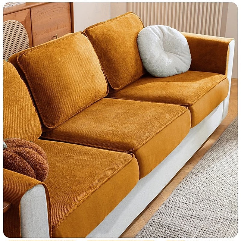 Corduroy Sofa Cover Full Coverage - Stretchable Universal Slipcover for 3/4-Seater Couches, All-Season Cushion Protector with Anti-Slip Bottom