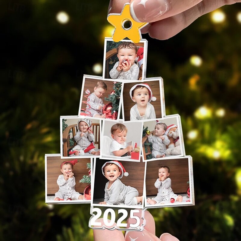Personalized Christmas Tree Newborn Baby Photo Ornaments Acrylic 2D Custom Picture Frame Decor Christmas Tree Xmas Decoration Hanging Pendant Gifts for Family and Friends2