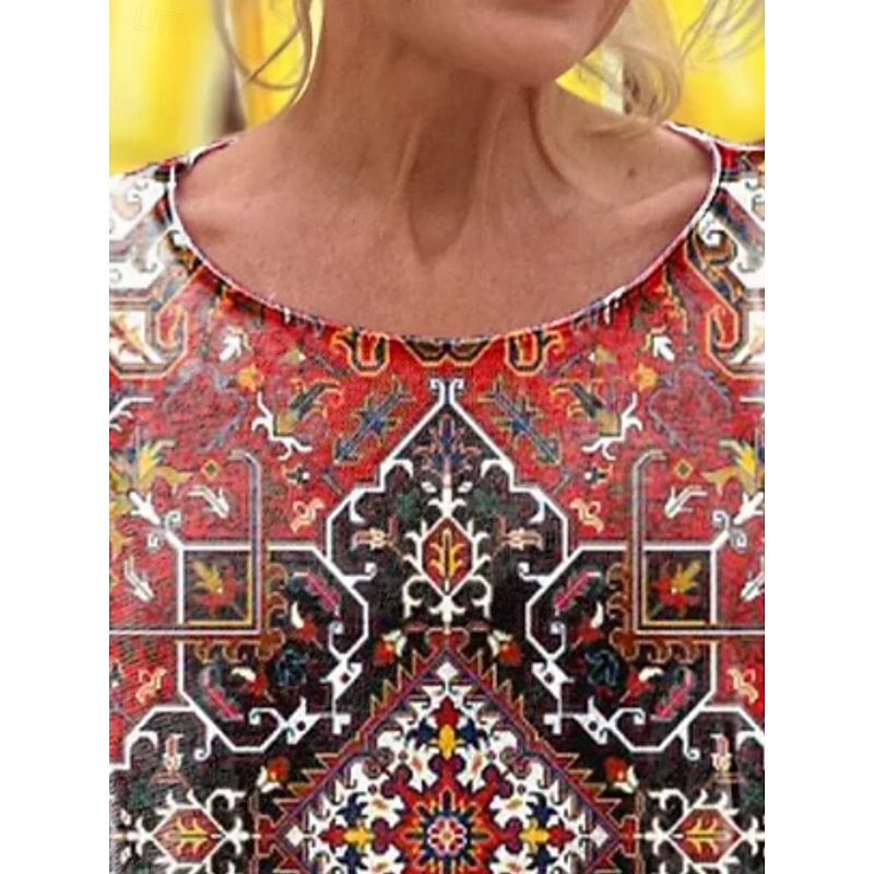 Women's Blouse Floral Vintage Ethnic Long Sleeve Crew Neck Regular Tops Daily Holiday Print Red Blue Spring Fall2