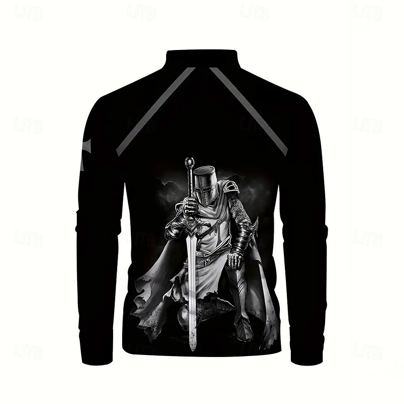 Men's Human Polo Long Sleeve Polo Shirts Lapel Vintage Casual Outdoor Street Daily Wear 3D Print Buttons Spring Fall Winter Black2