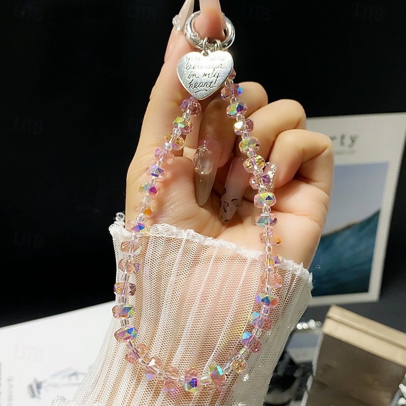 New Fashion Colored Love Hang Tag Crystal Bead Phone Hang Chain Wrist style Hang Chain Keychain3